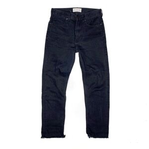 Everlane High Rise Straight Leg Jeans Black Raw Hem Size 24 Ankle Length